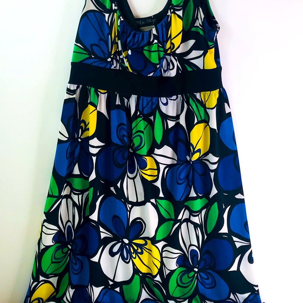 Blu Sage Floral Green and Blue Midi Dress
